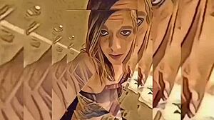 Shemale's Teasing Undress Rips Clothes in Bathroom