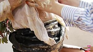 Lesbian Food Fight Ends in Dildo Fuck!