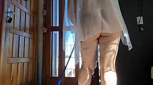 caught my stepmom cleaning on cam... so hot in that skirt!