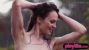 i strip nude in rain showing off my petite bubble butt