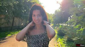 skinny teen flashes upskirt ass plug fishnets public pee outdoor solo