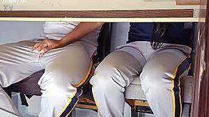 Hot College Coed Flashes Uniform Goes Wild Desk Doggystyle Quickie