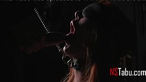 Bound redhead milf begs for rough breeding on bed!