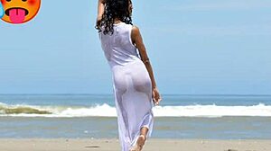 Skinny Latina Model's Small Tits And Ass Bare In Public Beach Shoot!