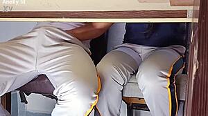 Hot College Coed Flashes Uniform Goes Wild Desk Doggystyle Quickie