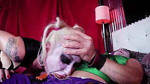 harley quinn slut facefucked slapped roughly in comic parody cosplay