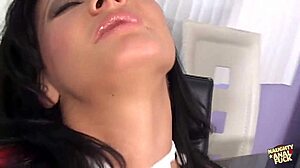 Boss lady's foot fetish reward: deepthroat and desk doggy pounding