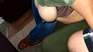 sexy latina wife teases big tits during couch foreplay