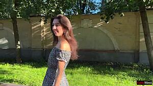 skinny teen flashes upskirt ass plug fishnets public pee outdoor solo