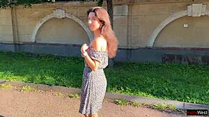 skinny teen flashes upskirt ass plug fishnets public pee outdoor solo