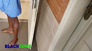 Sexy ebony mommy bends over kitchen counter for homemade young cock pounding