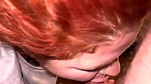 chubby ginger milf licks balls gags deep on huge cock draining every drop