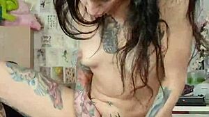 Tall skinny tattooed girl rides cock to squirting orgasm pov
