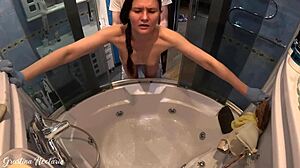 girl next door moans barefoot in socks while fucked bent over in shower bath