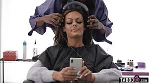 Wife Aila Donovan betrays marriage lusting after sexy ebony milf Ana Foxxx salon tryst