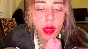 Beauty Amateur Babe DEEPTHROATS GAGS Drains Balls Swallows Sloppy