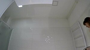 tall redhead coed flashes pussy ass no panties in bathroom