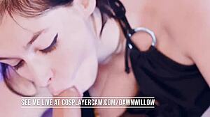 practicing deepthroat on those big tits cosplay