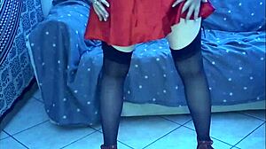 My red silk ballet self-pleasure in nylon stockings