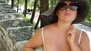 stepmom teases flashing then blows me public outdoor pov