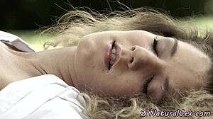 classy smalltits model heads outdoors to finger her wet pussy sensually