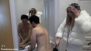 tall findom spitting on slave while humiliating his pathetic cock?