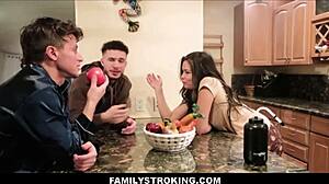 Latina Teen Stepsister Threesome! Scarlett Alexis Gags Big Dicks In Kitchen!