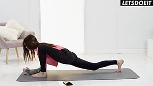 Russian brunette Ariana Shine gets tight pussy gently penetrated after yoga workout.