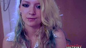 skinny blonde coed chelsie r deepthroats cumshots facial pussy pounded jizz swallow