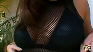 a horny brunette bombshell joins masked lesbians for group anal cumshot orgy