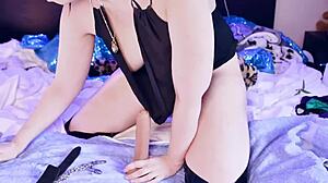 practicing deepthroat on those big tits cosplay