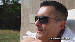 Blonde latina in stockings sucks hard then fingers herself wildly