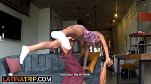 Petite blonde Latina's acro yoga turns into exotic pussy play