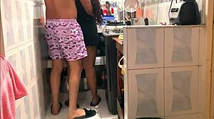 Guy pounds hot venezuelan maid's big ass doggystyle in kitchen waiting for food