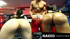 Bubble Booty Latinas In Threesome Fucked Raw By Boxer In Gym Dripping Wet Pussy