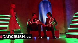 fallout cosplay mmf with innocent glasses girl deepthroating daddy's titty fuck