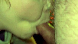 chubby ginger milf licks balls gags deep on huge cock draining every drop