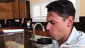 Aussie Angela White's Big Tits Milk in Naughty America