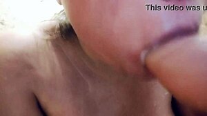 Hey watch this chubby asian suck messy milk-filled dildo up close!