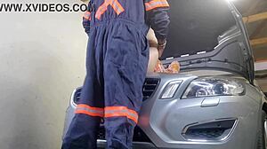 Mechanic fucks my shaved wife doggystyle creampie while i watch cuckold