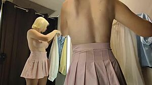 hey watch big tits blonde change in public locker transparent skirt!