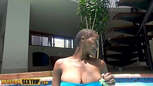 Big Tits African Babe Poolside Doggystyle with Neighbor's Huge Cock