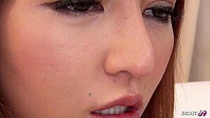 tall redhead japanese babe gives femdom bj and swallows load uncensored 😈