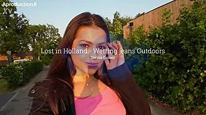 serina gomez wets jeans outdoors in holland public toilet thrill!
