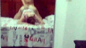 Latina wife bends over mirror in cheating doggystyle