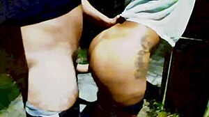 Ebony tattoo slut deepthroats then anal creampies big cock on street for 30 reais