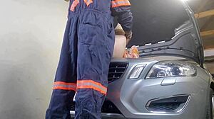 Mechanic fucks my shaved wife doggystyle creampie while i watch cuckold