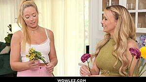 Hot milf melts into blissful slow lesbian passion with pretty blonde beauty in lingerie