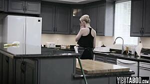 Petite German Blonde Maid's Pussy Craves Horny Stepson's Monster Cock Smash