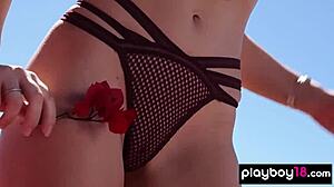 passionate blonde katie jean strips her natural shaved body outdoors